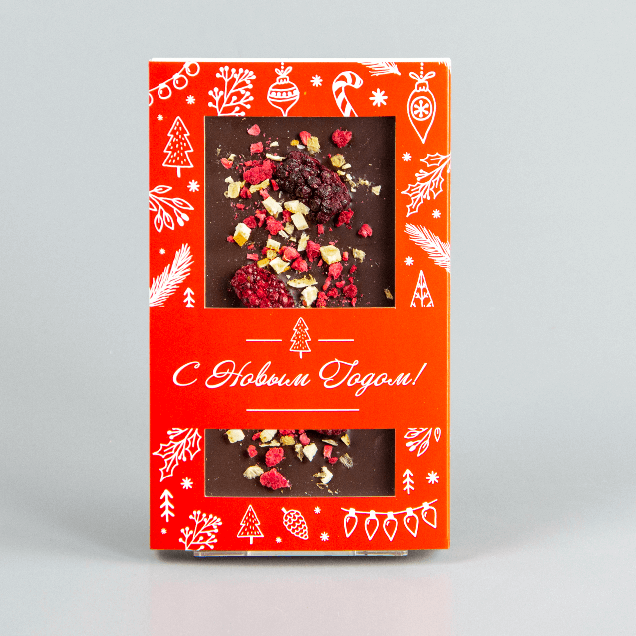 NEW! Тёмный шоколад с малиной, ежевикой и апельсином, красная коробочка #18