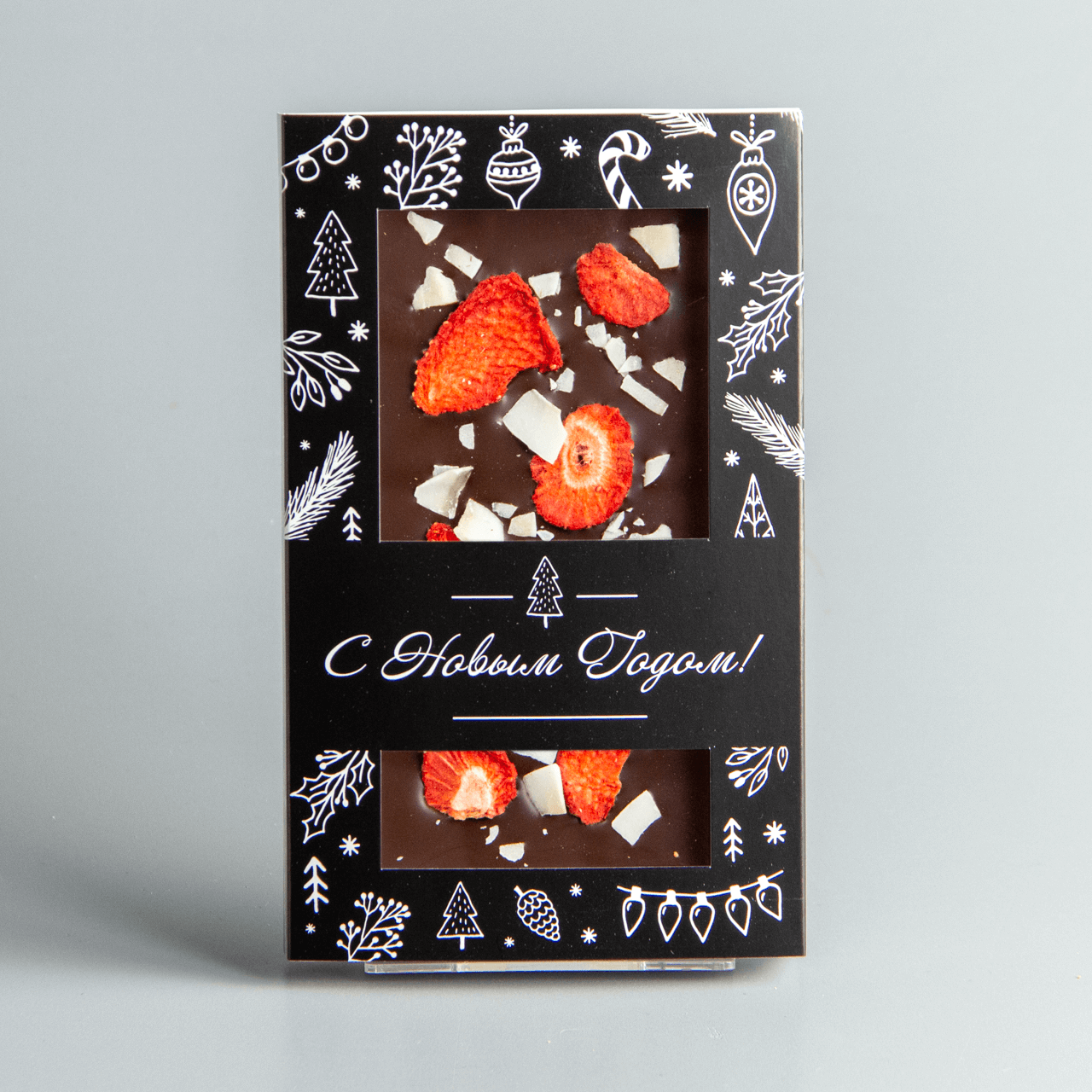 NEW! Тёмный шоколад с клубникой и кокосом, новогодняя коробочка #25