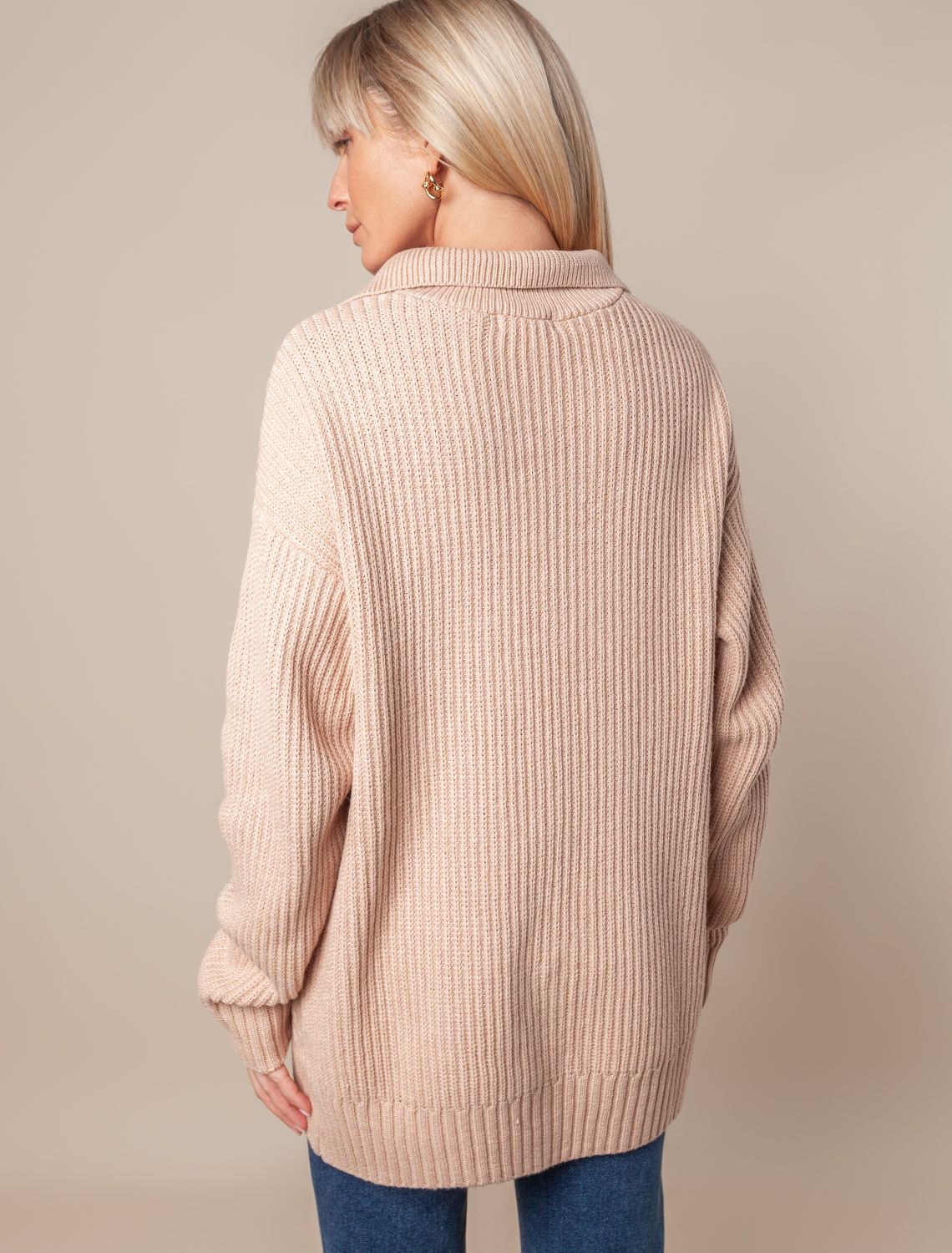 Ст.цена 2690р Теплый свитер из хлопка с акрилом и золотистой молнией D34.180 св.бежевый меланж