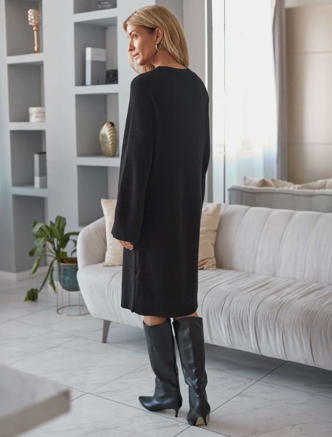 Ст.цена 2590р Платье фактурной вязки из хлопка с кашемиром D32.105 черный