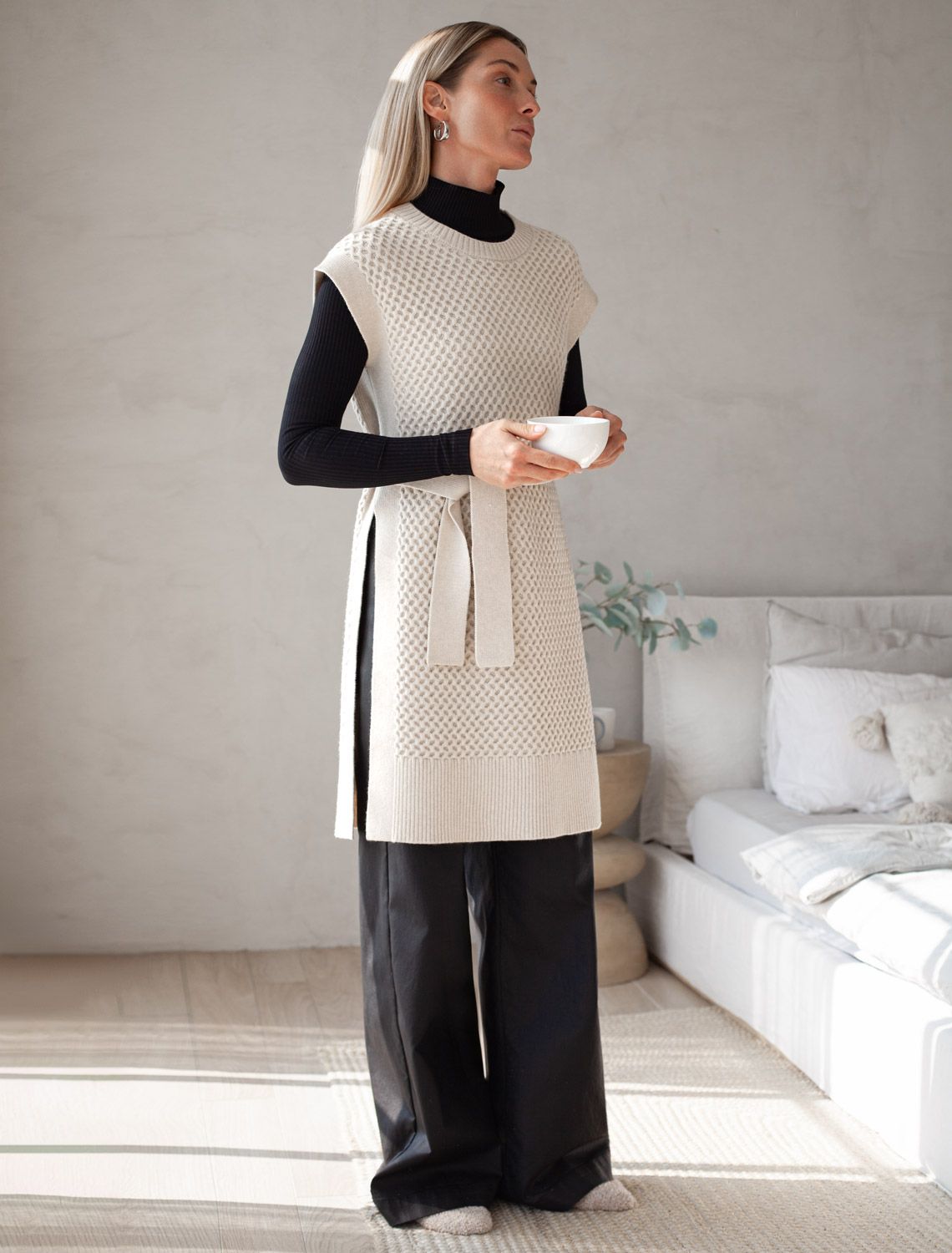 Ст.цена 2590р Удлиненный жилет из пряжи с кашемиром D37.018 овсяный меланж