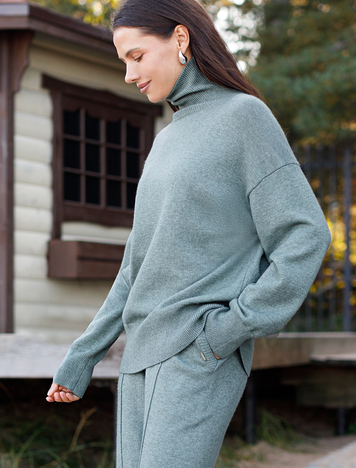 Ст.цена 2290р Свитер из пряжи с кашемиром D34.206 светло-оливковый меланж