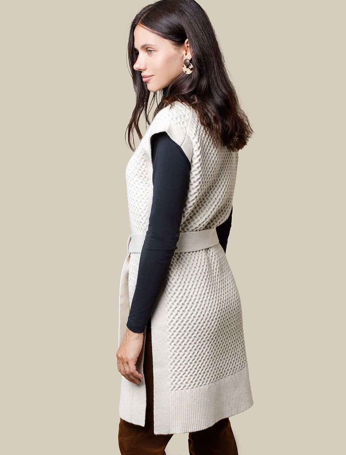 Ст.цена 2590р Удлиненный жилет из пряжи с кашемиром D37.018 овсяный меланж