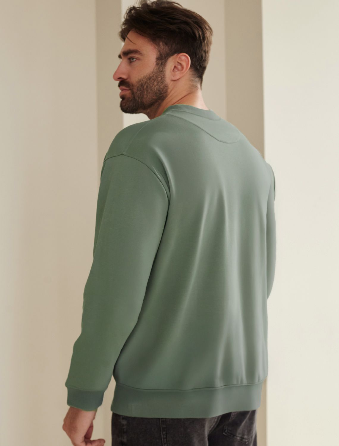 Ст.цена 1990р Джемпер из тонкого премиального футера с эластаном U49.067 св.оливковый