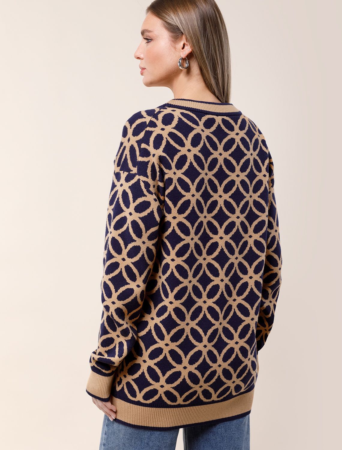 Ст.цена 3190р Кардиган жаккардовой вязки с кашемиром D31.130 синий-бежевый