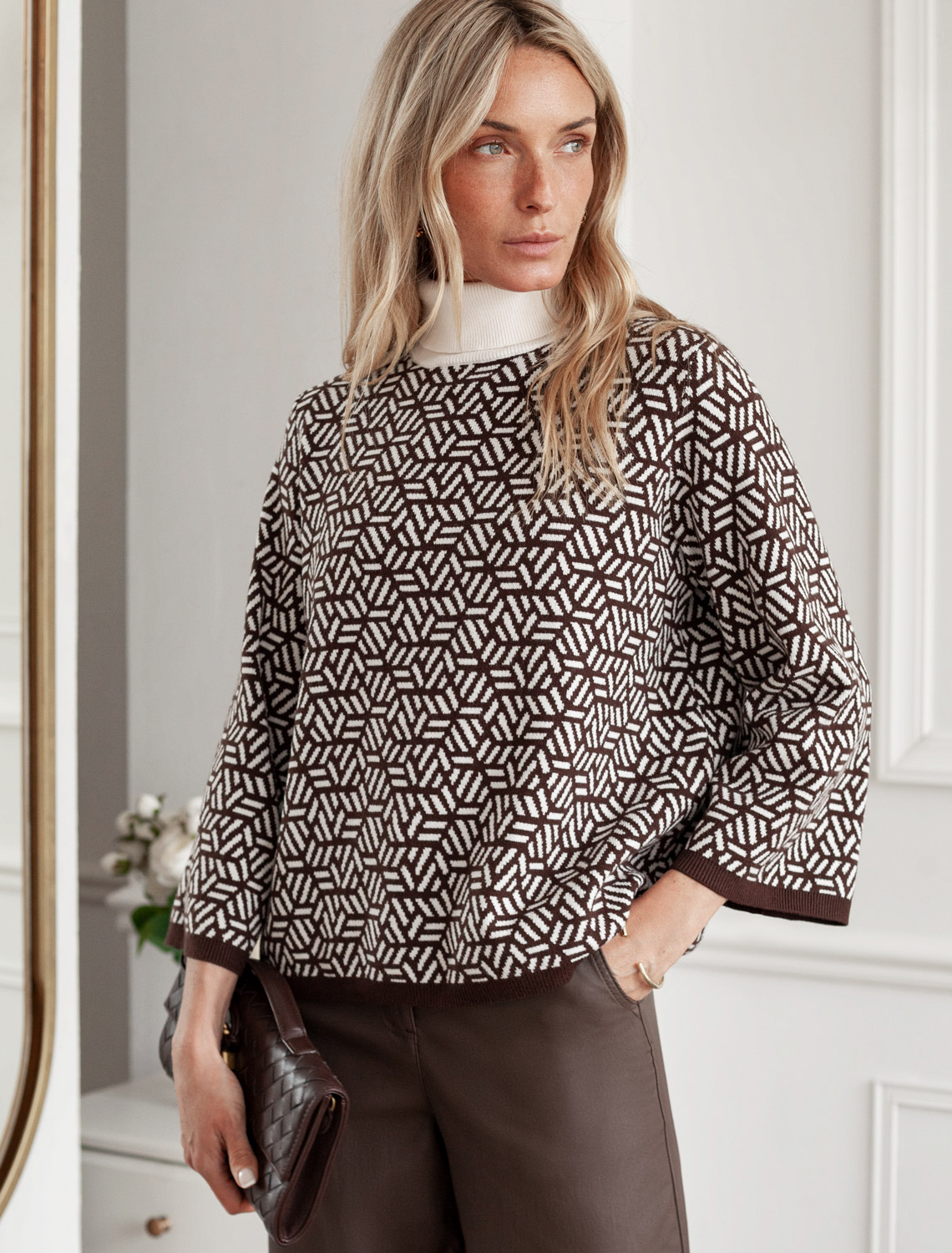 Ст.цена 2690р Свитер жаккардовой вязки с кашемиром D34.208 кофейный