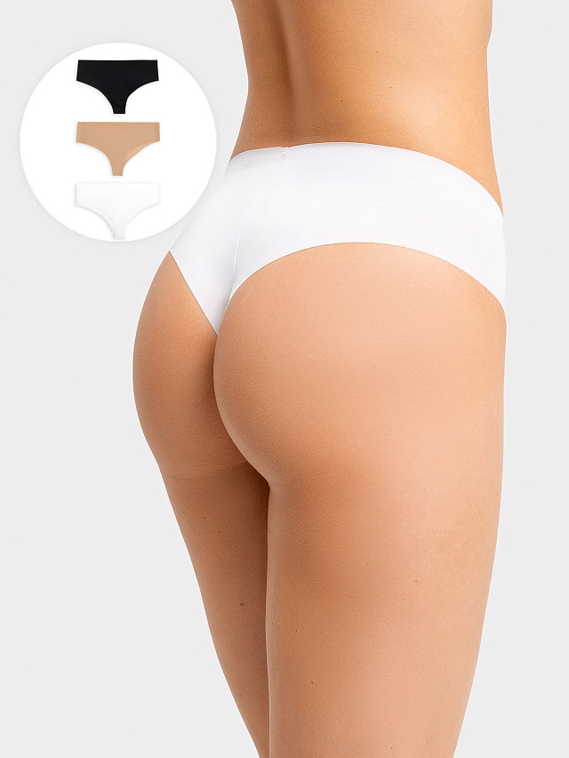 Трусы бразилиана женские бесшовные в наборе, 3 шт