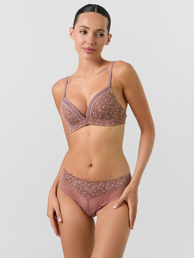 Бюстгальтер женский розовый с цветочным принтом