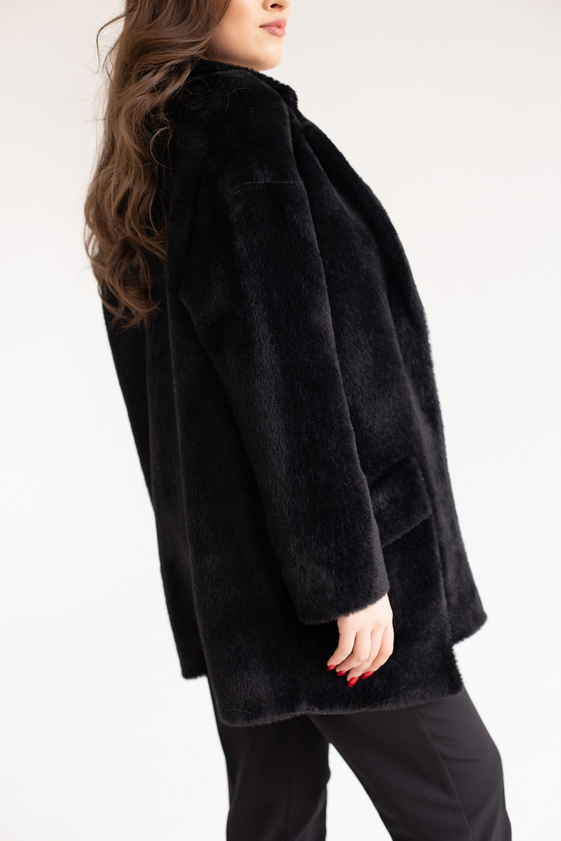 Пальто женское демисезонное 22730 (черный/тедди)