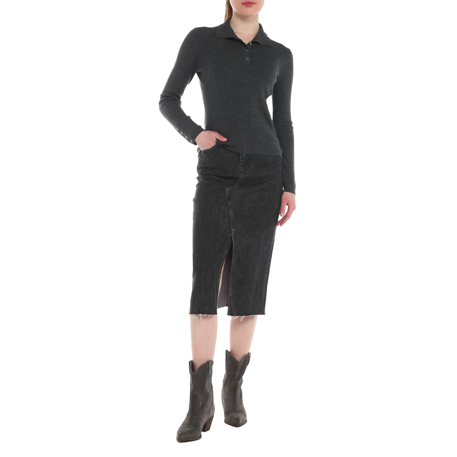 Женский джемпер поло MAISON DAVID 4090161, темно-серый