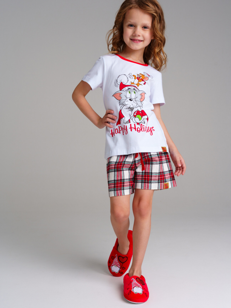 Комплект для девочек: фуфайка трикотажная (футболка), шорты текстильные разноцветный 42346001