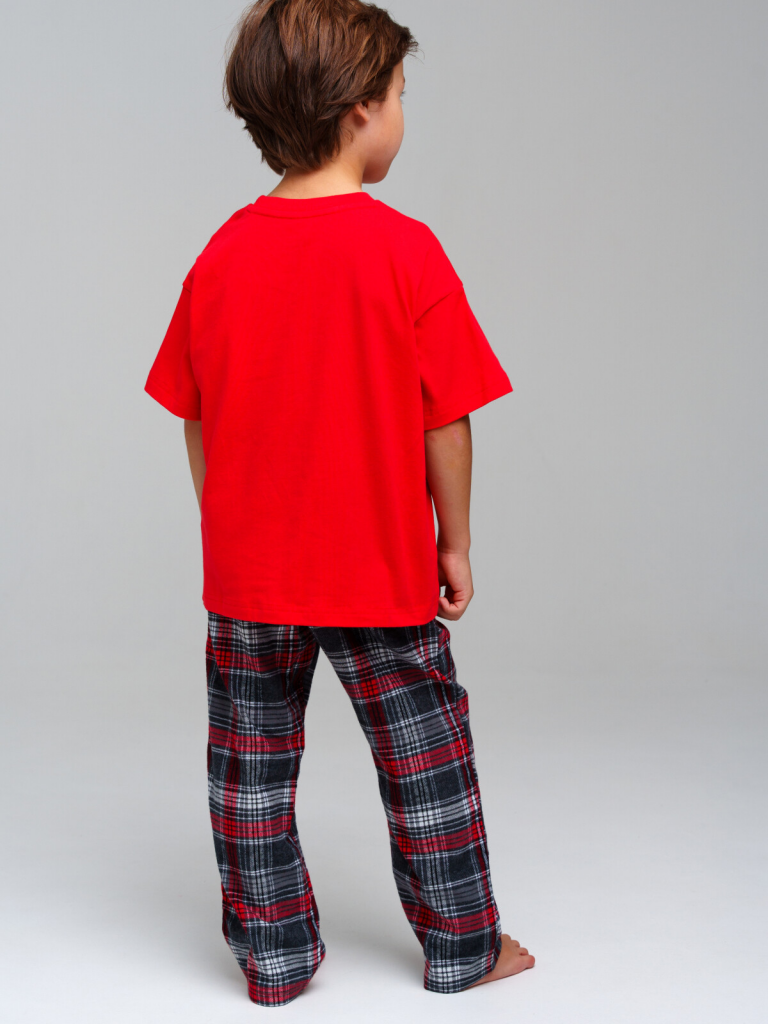 Комплект для мальчиков: брюки текстильные, фуфайка трикотажная (футболка) красный,черный,белый 42432008