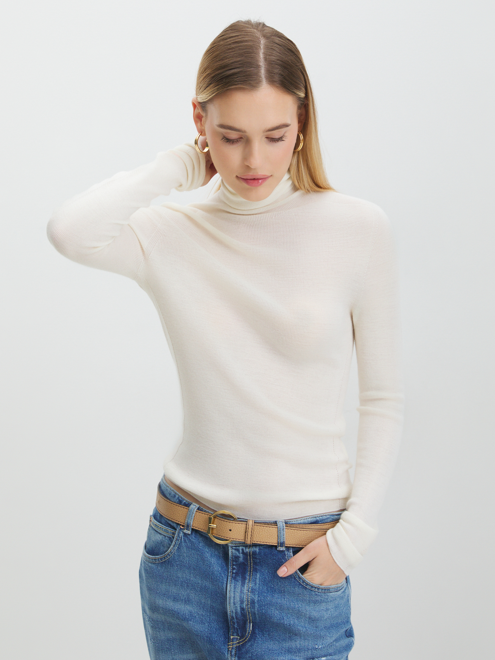 Женская бесшовная водолазка MAISON DAVID 4090138, белый