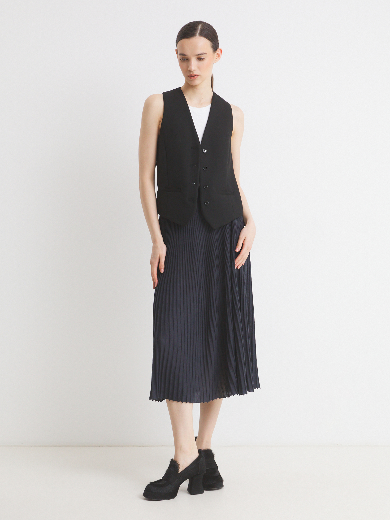 Плиссированная юбка MAISON DAVID 4536577, серо-синий