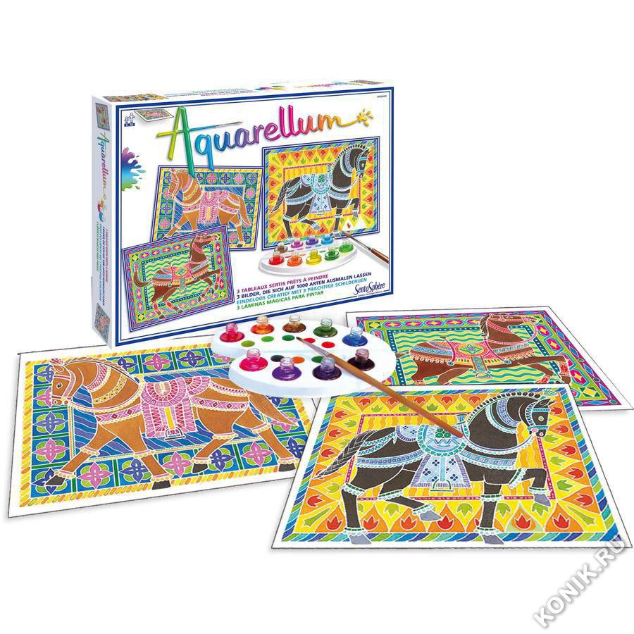 Акварельная раскраска Sentosphere «Цирковые лошади»