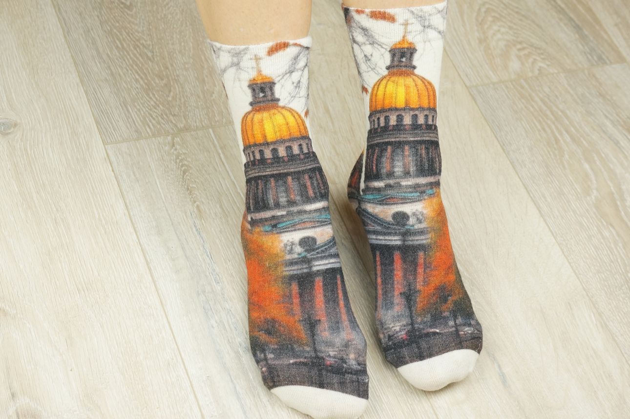 125 Slim Тонкие шерстяные носки Серия города.СПб.Исаакий