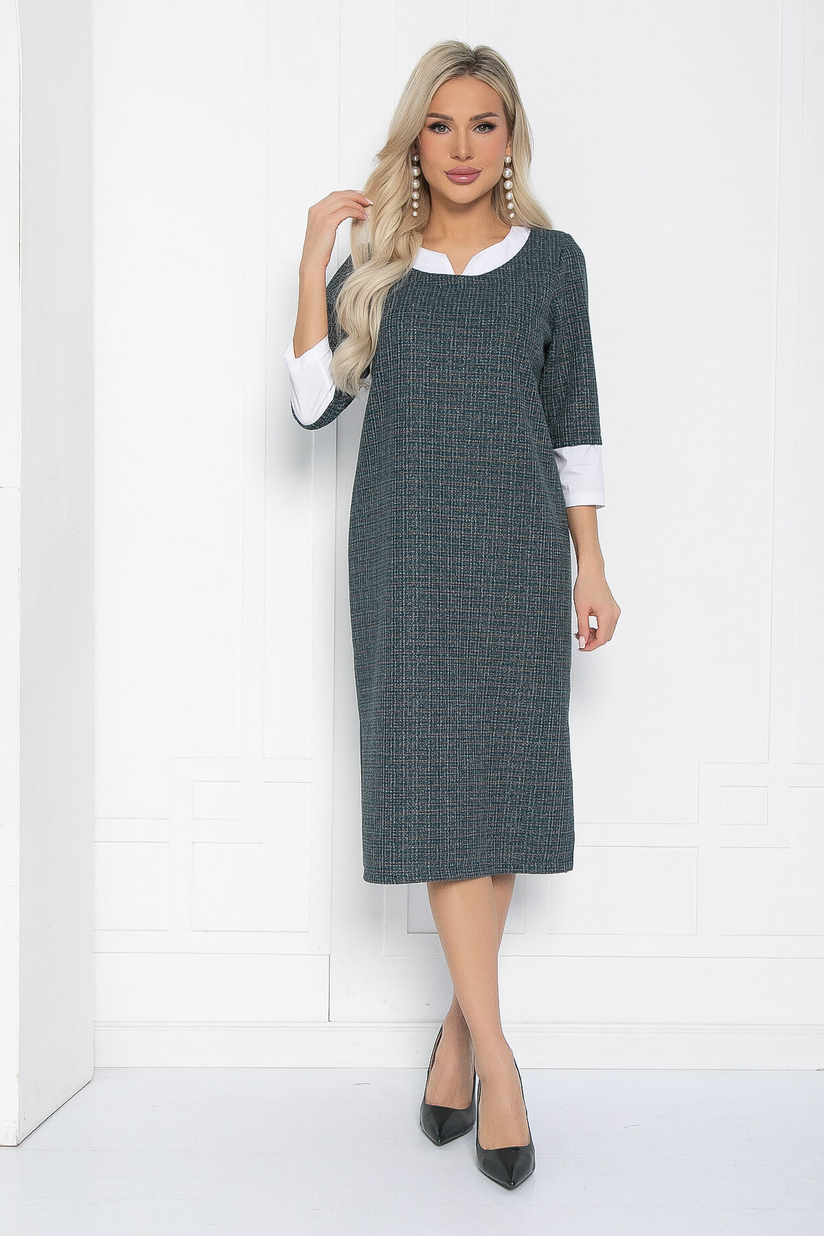 Платье Нежный акцент (темно-зеленое) П12634-18