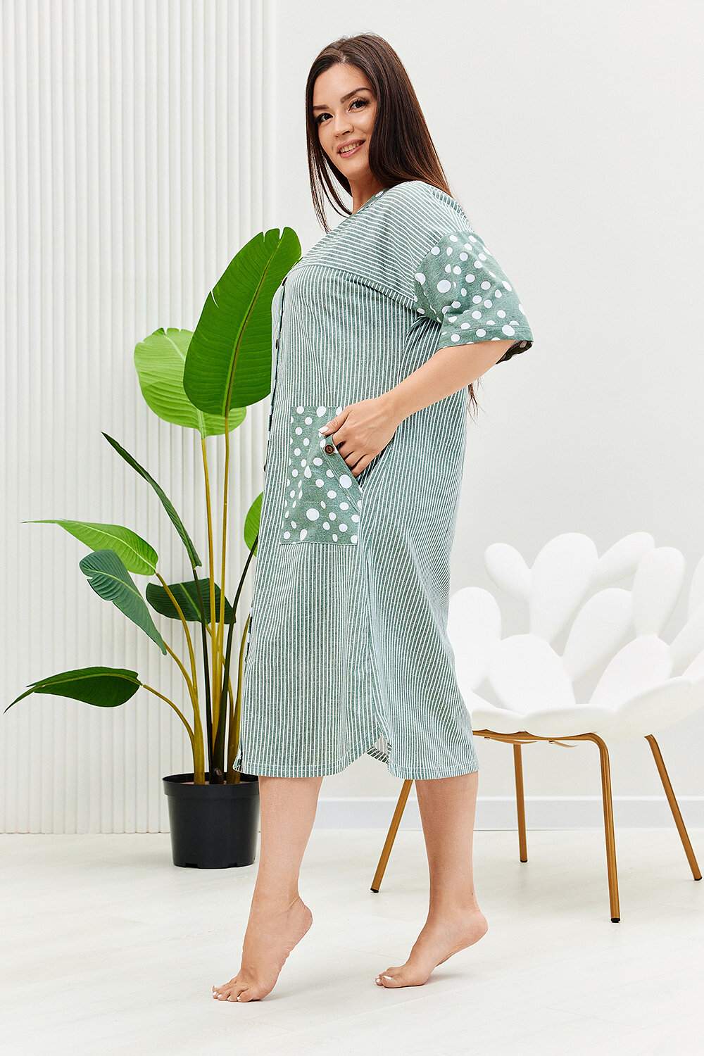 ст. цена1044руб.! Натали Халат 9205полоса горох хаки