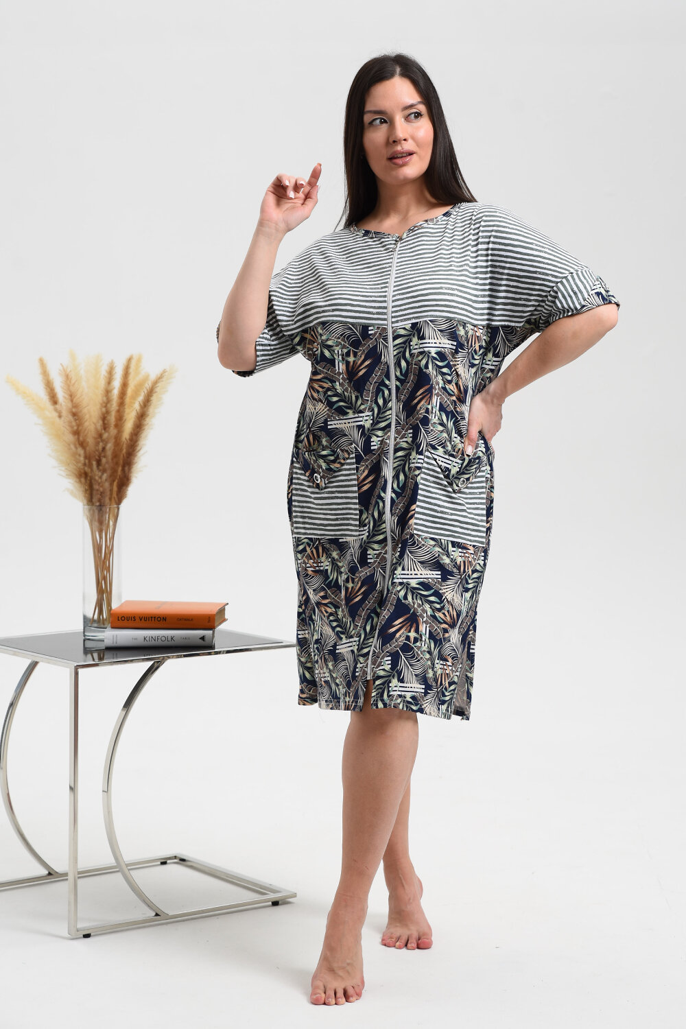 ст. цена1374руб.! Натали Халат 9256листья хаки полоса