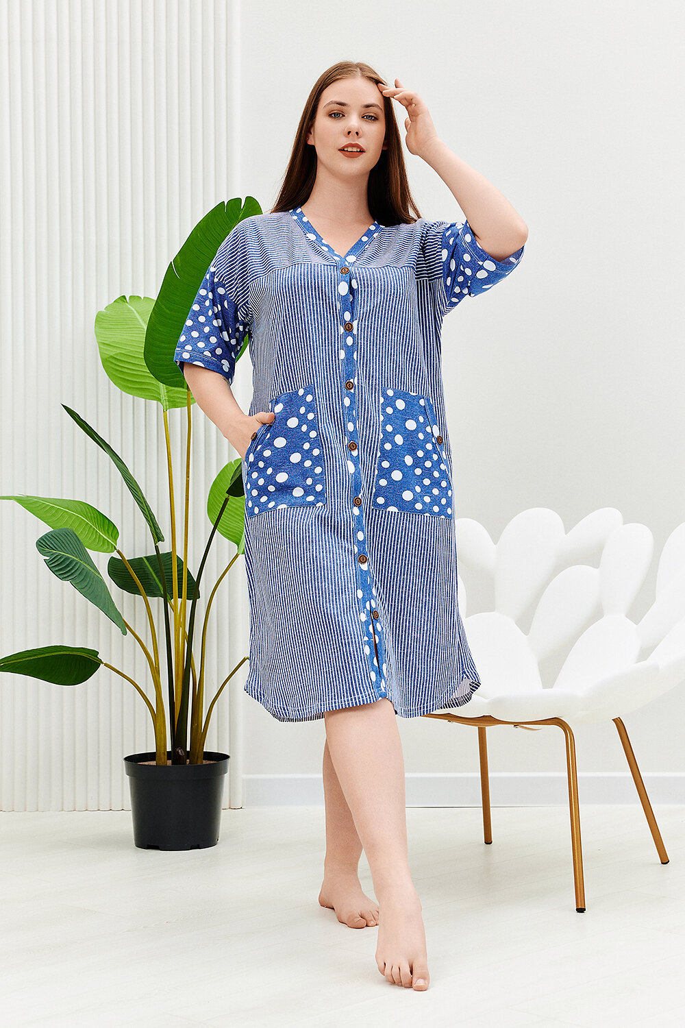 ст. цена1044руб.! Натали Халат 9205полоса горошек