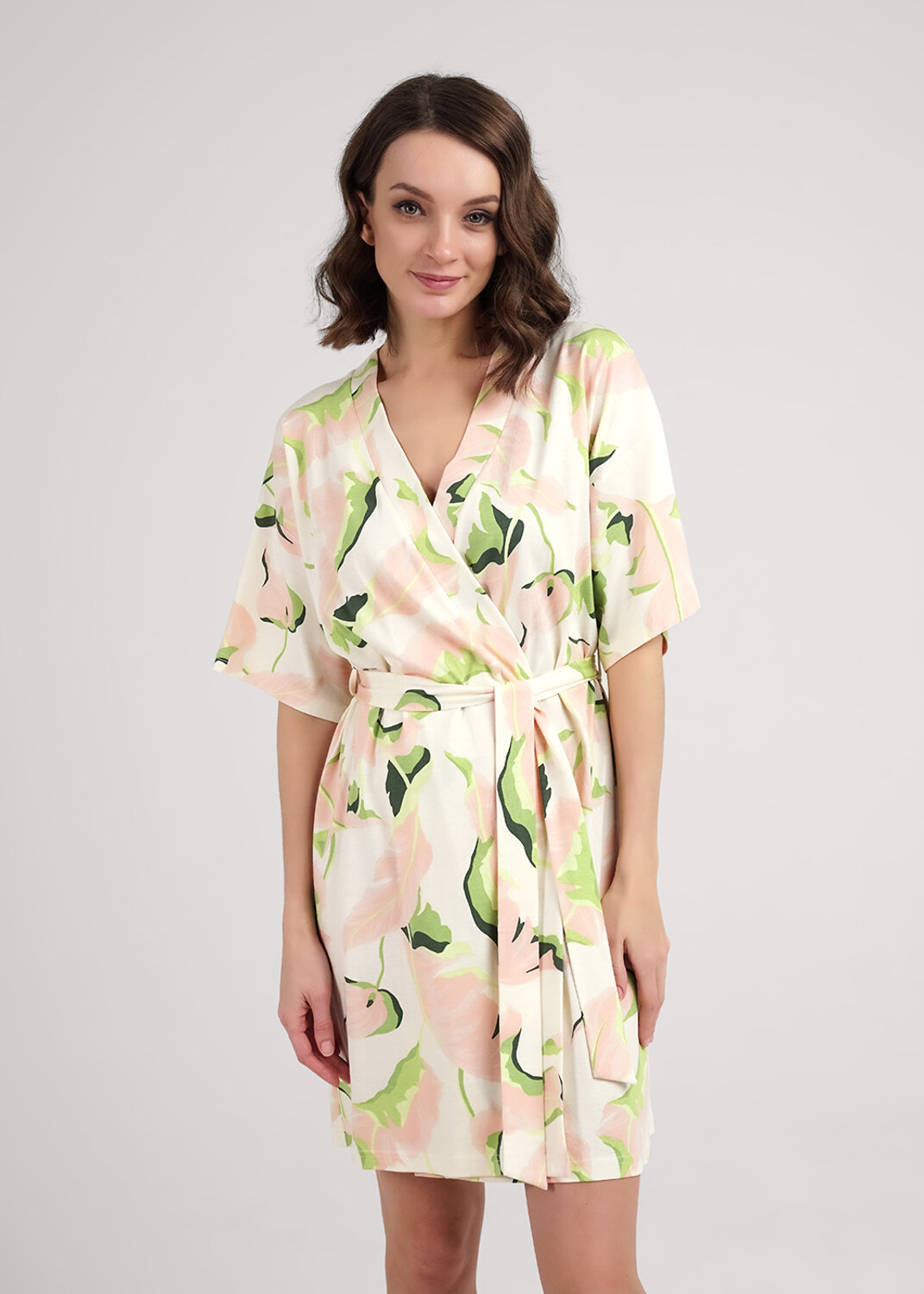 ст. цена1590руб.! CLEVER Халат LX25-1111персиковый/св.зелёный