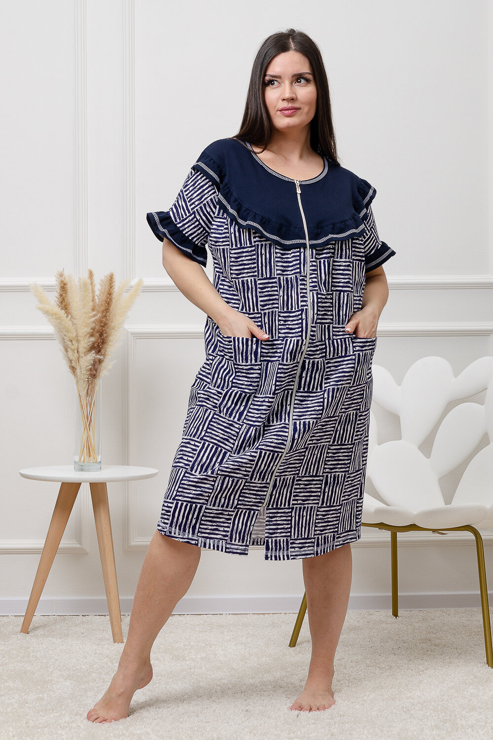 ст. цена1140руб.! Натали Халат 9243темно-синий