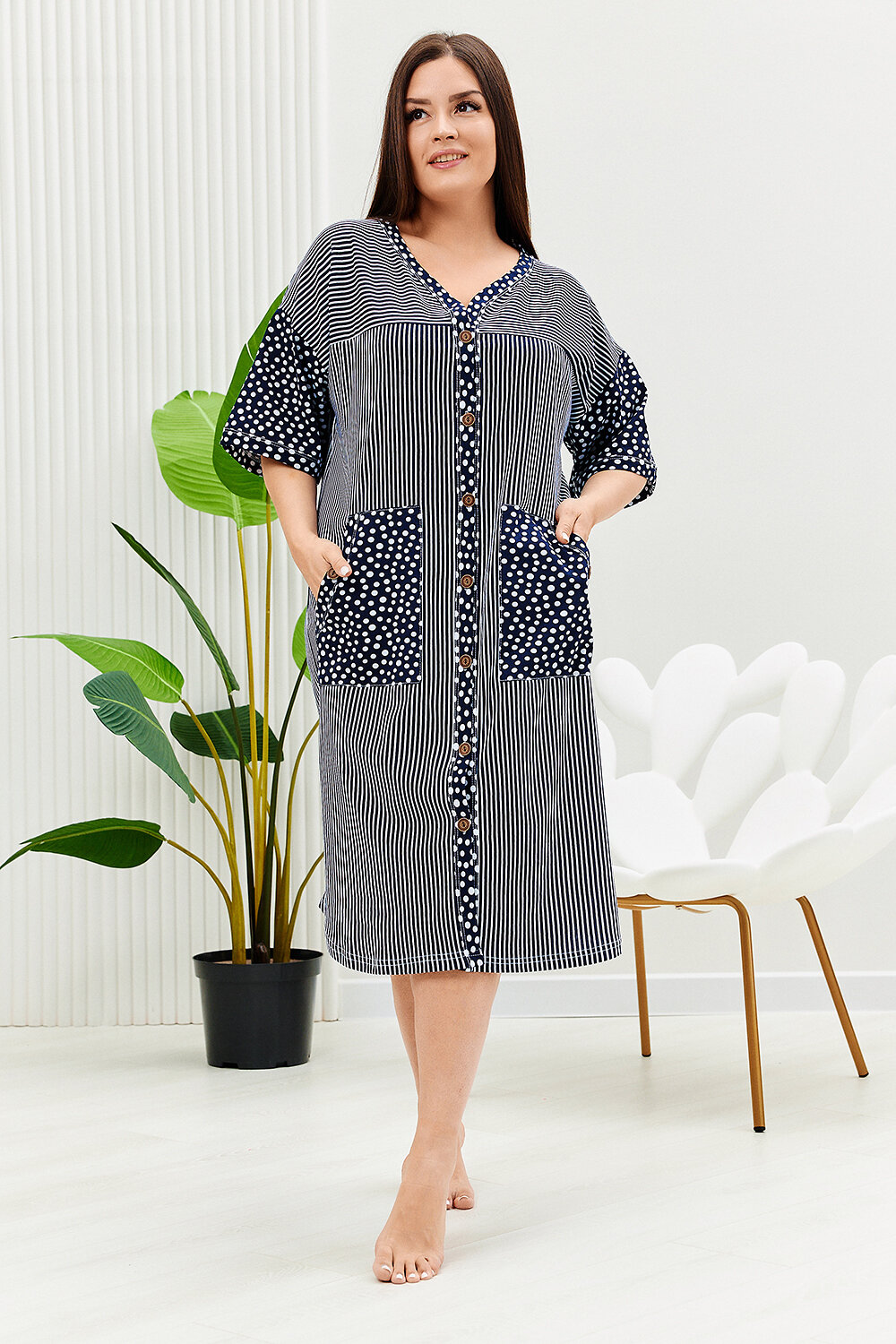 ст. цена1044руб.! Натали Халат 9205полоса горошек