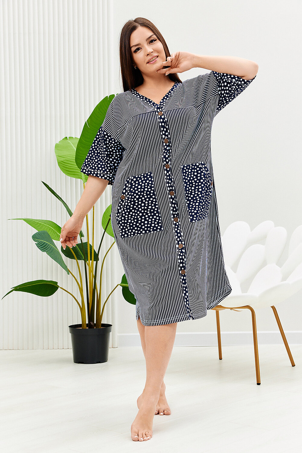 ст. цена1044руб.! Натали Халат 9205полоса горошек