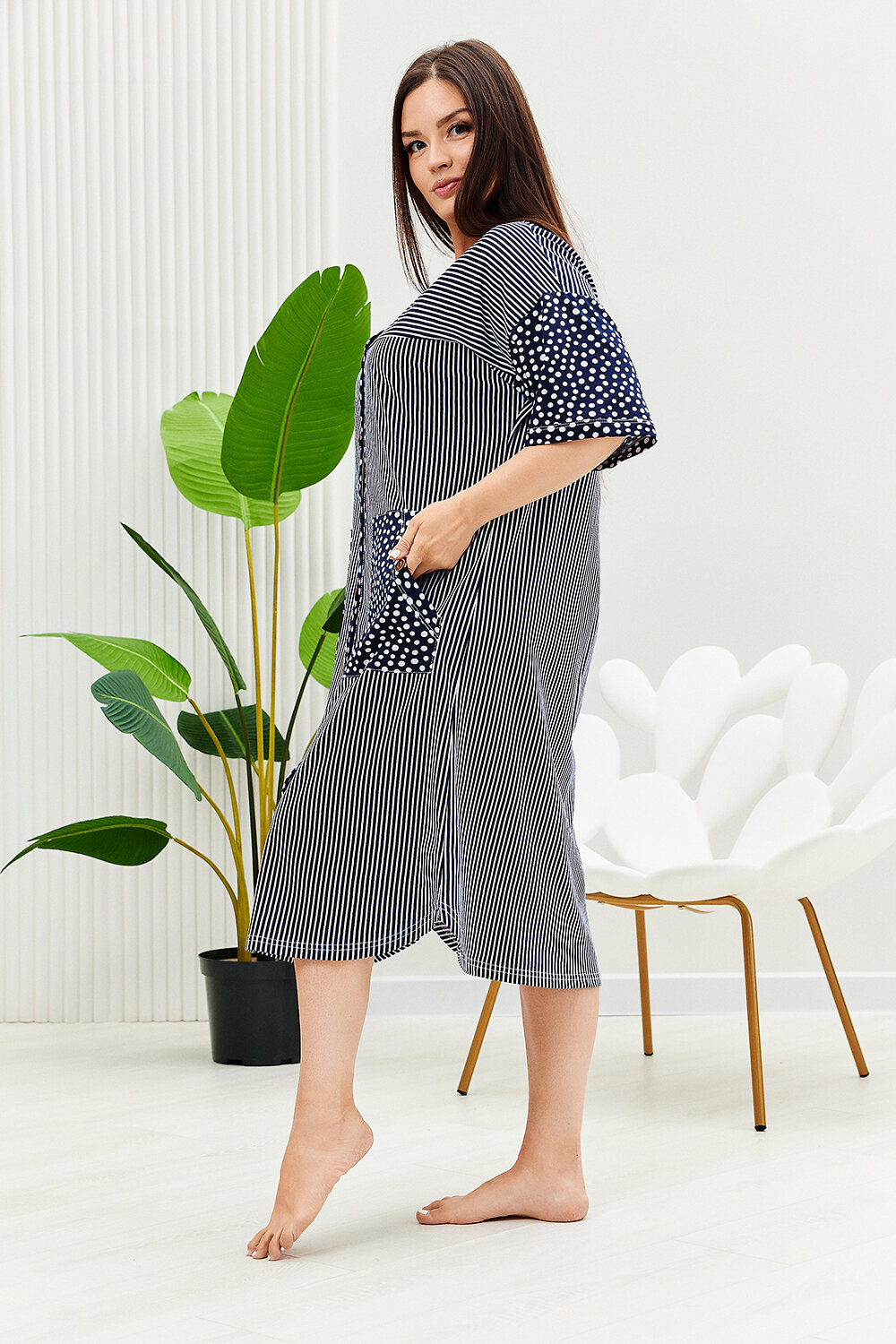 ст. цена1044руб.! Натали Халат 9205полоса горошек