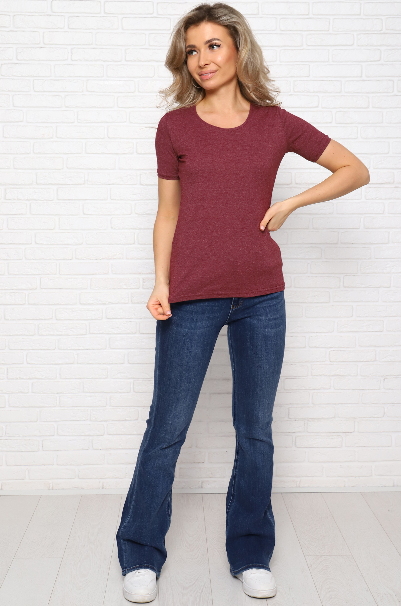 Футболка женская, меланжированная (бордовый) РАСПРОДАЖА