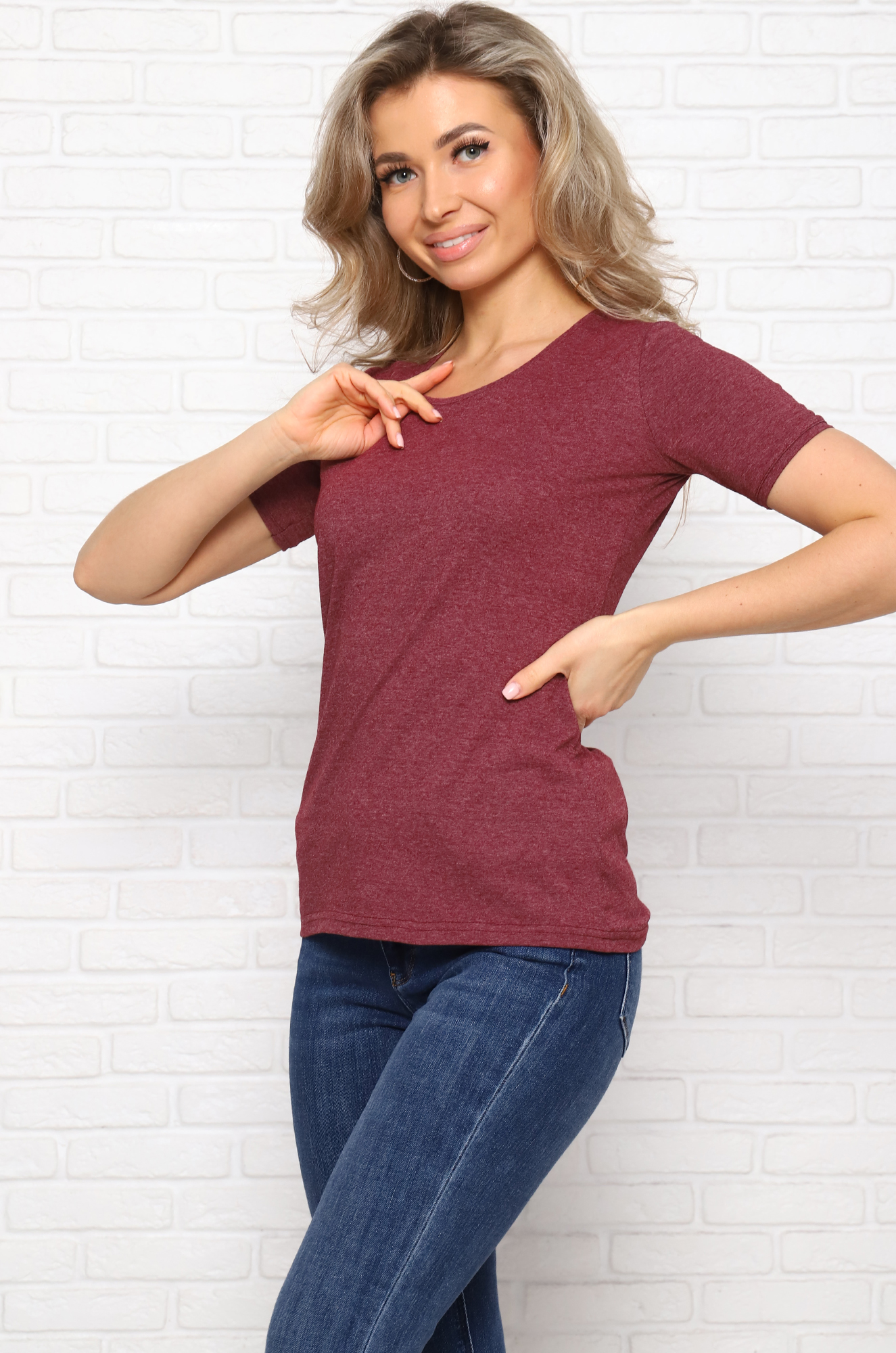 Футболка женская, меланжированная (бордовый) РАСПРОДАЖА