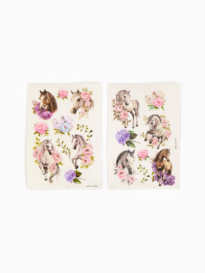 Переводные татуировки детские «Лошади с цветами», 2 листа