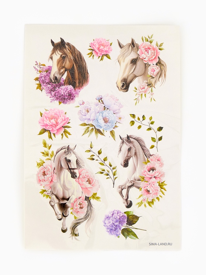 Переводные татуировки детские «Лошади с цветами», 2 листа