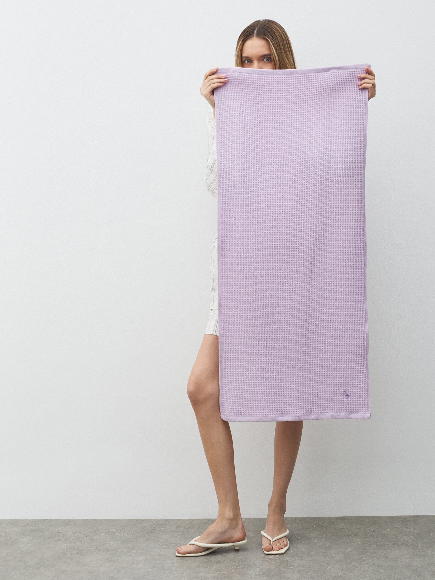 Вафельное полотенце для лица и рук 50x100 MAISON DAVID 4690008, лавандовый