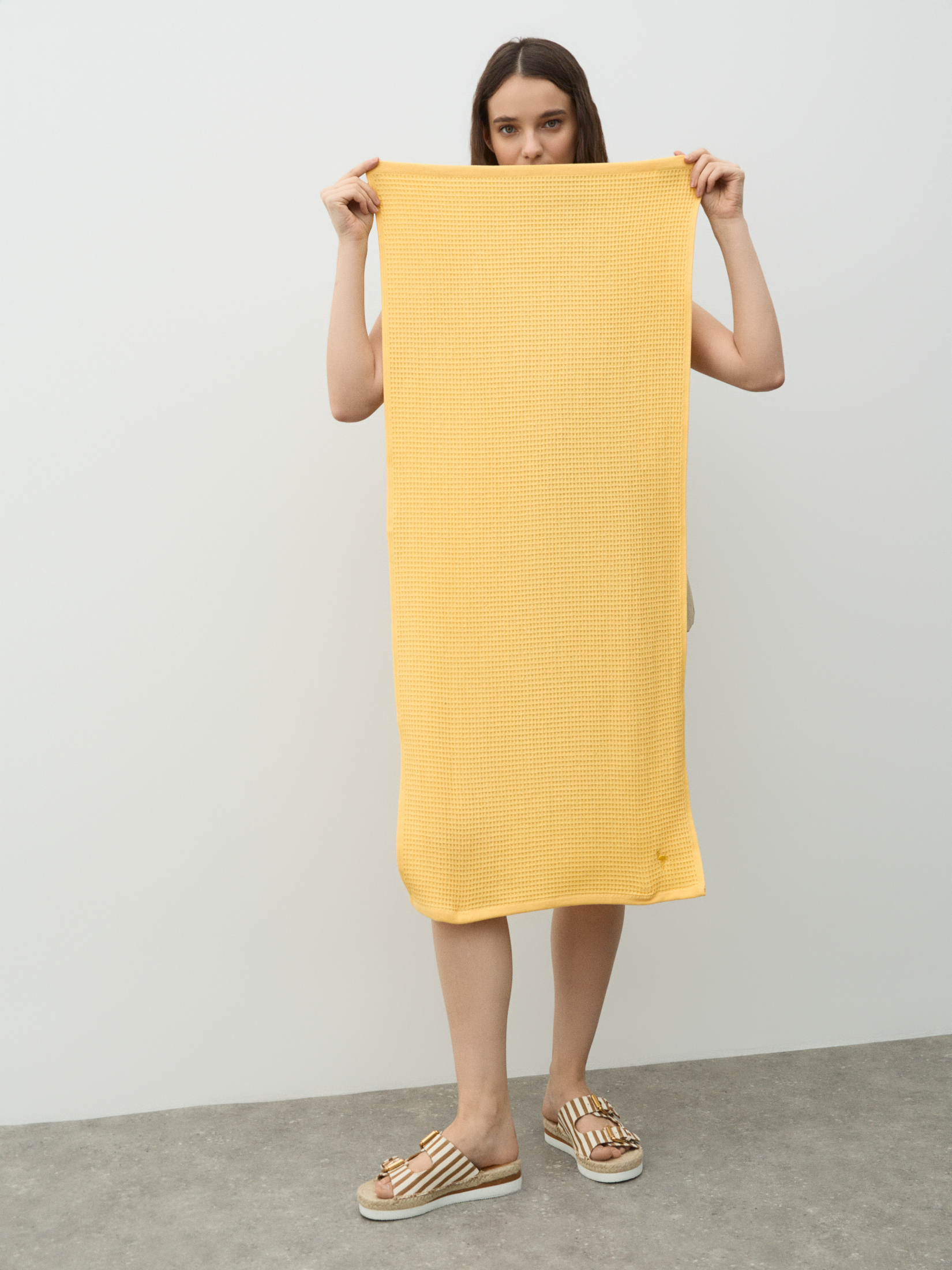 Вафельное полотенце для лица и рук 50x100 MAISON DAVID 4690017, лимонный