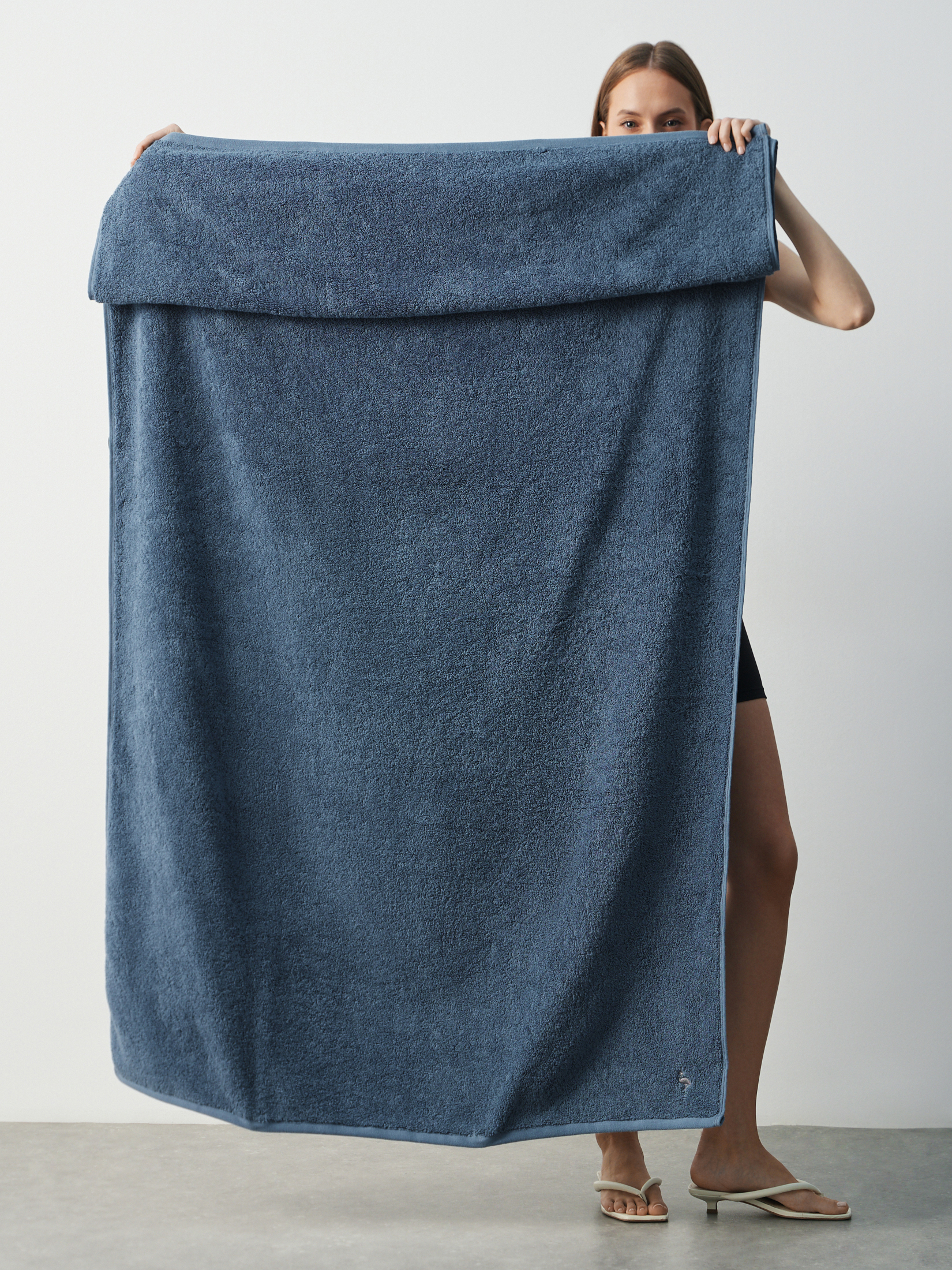 Махровое полотенце-покрывало 100x180 MAISON DAVID 4692337, серо-синий