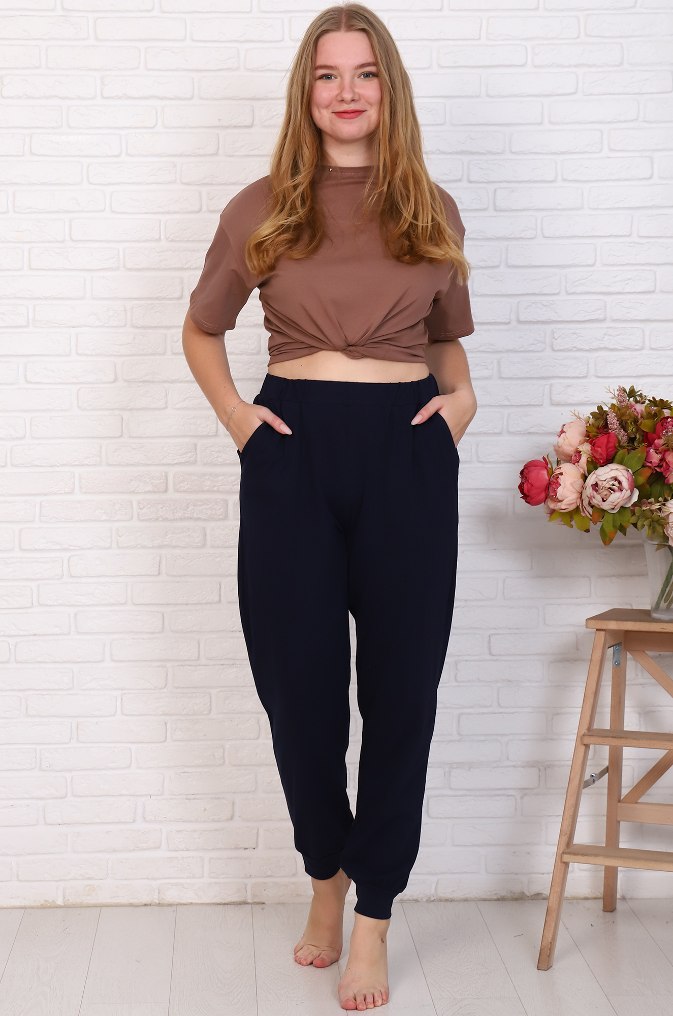 Брюки женские домашние, однотонные (тёмно-синий)