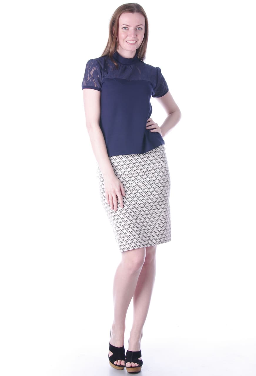 Американка с гипюровой кокеткой (тёмно-синий)