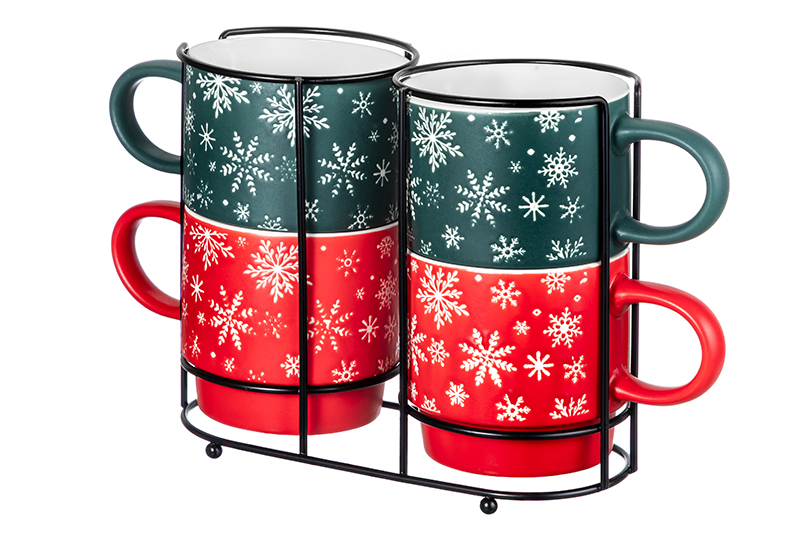 Набор 4 кружек 350 мл 13,5*9*8,5 см на металлической подставке