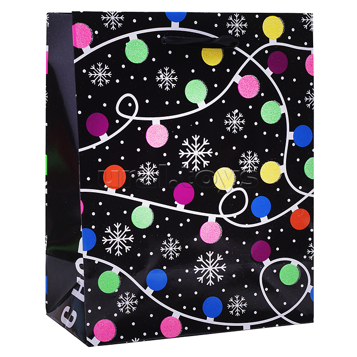 Бумажный пакет для сувенирной продукции, флуоресцентная печать, с шириной основания 17,8 см.