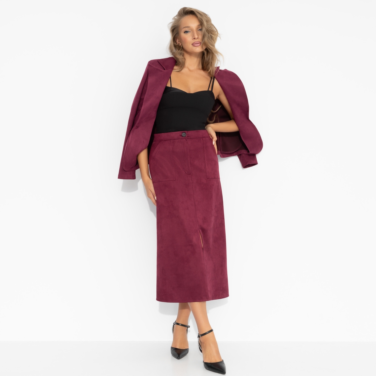 Юбка с карманами, Откровенно шикарная (бордовая)