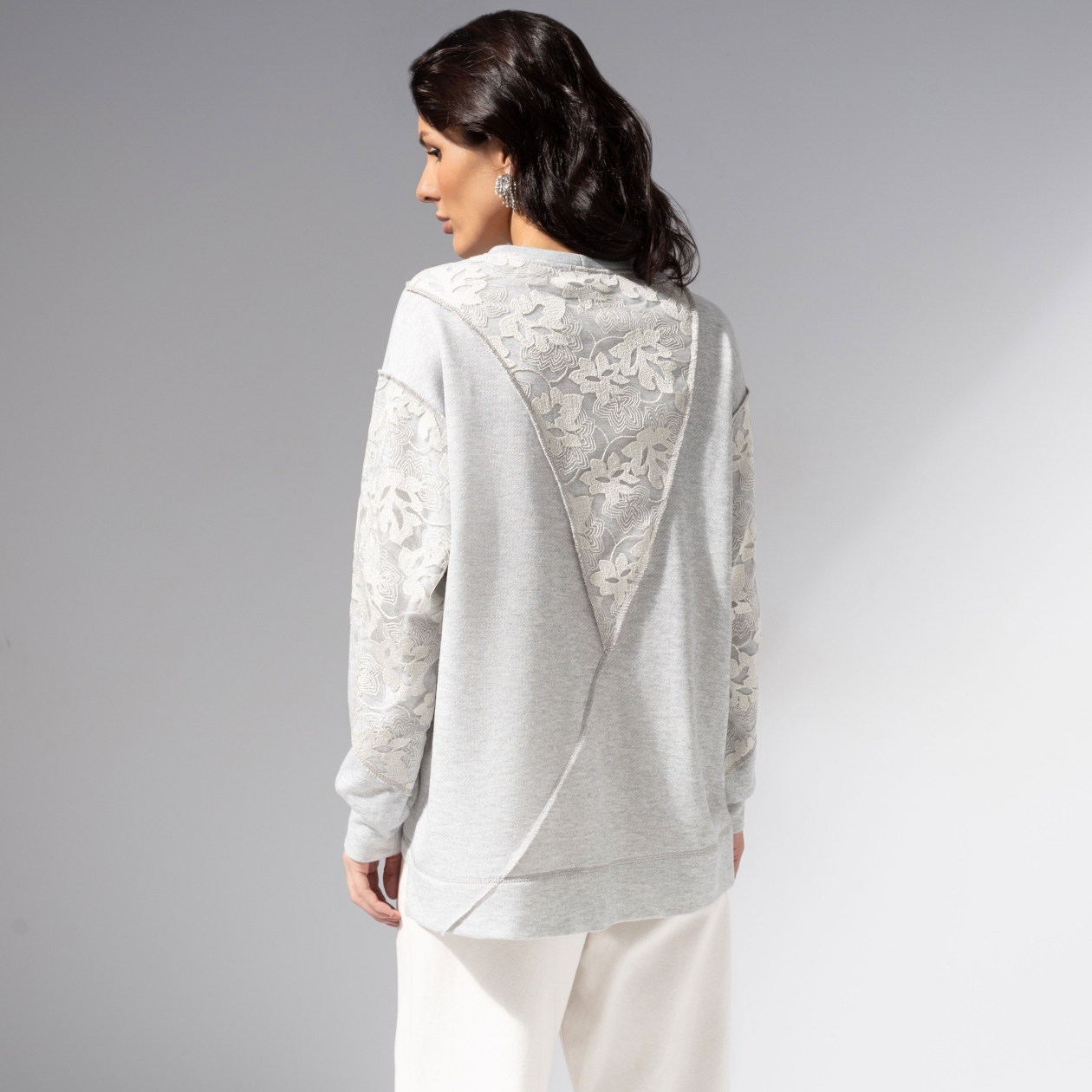 Свитшот комбинированный с кружевом, Границы нежности (серый)