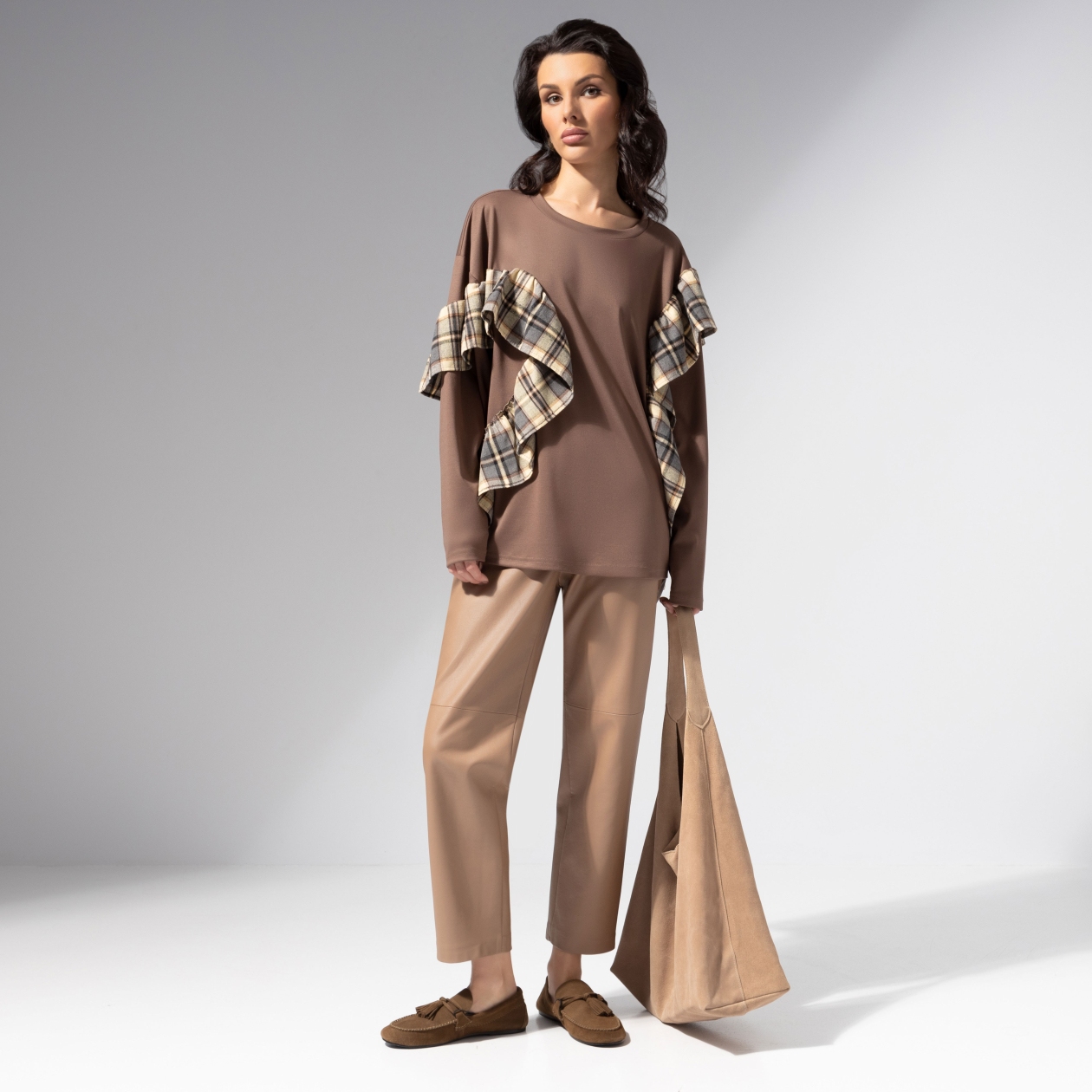 Лонгслив в стиле пэчворк, Гардеробная магия (коричневый)