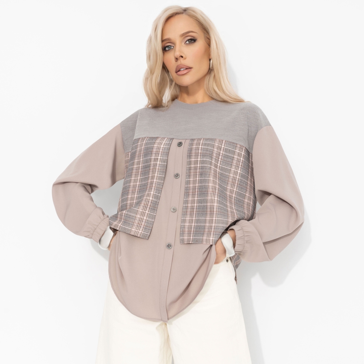 Свитшот комбинированный, Стиль по-взрослому (бежевый)