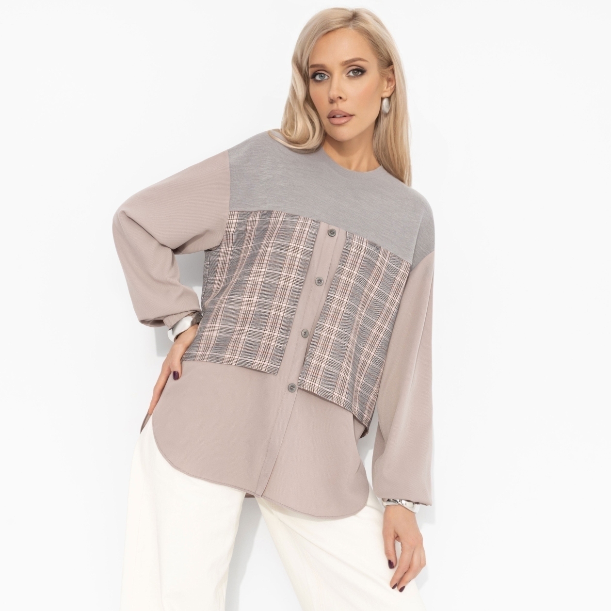 Свитшот комбинированный, Стиль по-взрослому (бежевый)