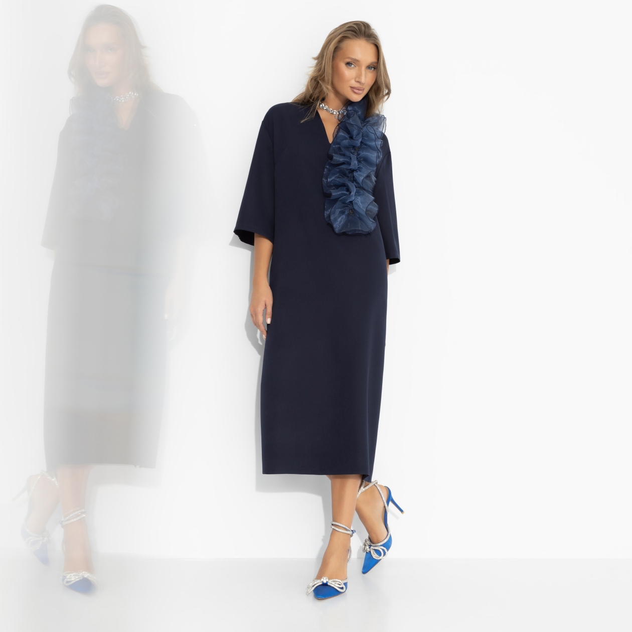 Платье со съемным декором, Сияние глянца (синее)