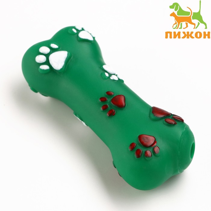 Игрушка пищащая «Кость со следами лапок», 9.6×3.7 см, тёмно-зелёная
