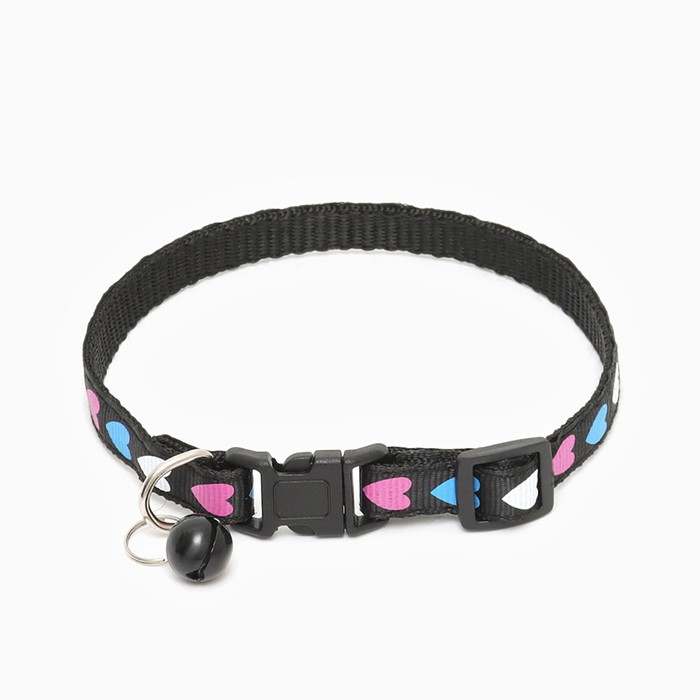 Ошейник двухслойный с фастексом «Сердечки» 30×1 см, чёрный