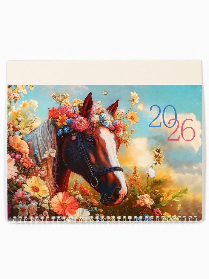 Календарь настенный квартальный 2026 «Лошадь с цветами», 30×46 см