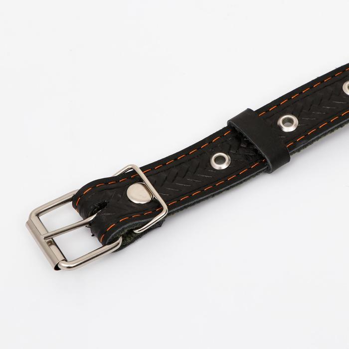 Ошейник комбинированный безразмерный, кожа/брезент, 60×3 см, ОШ 30-57 см, чёрный/зелёный